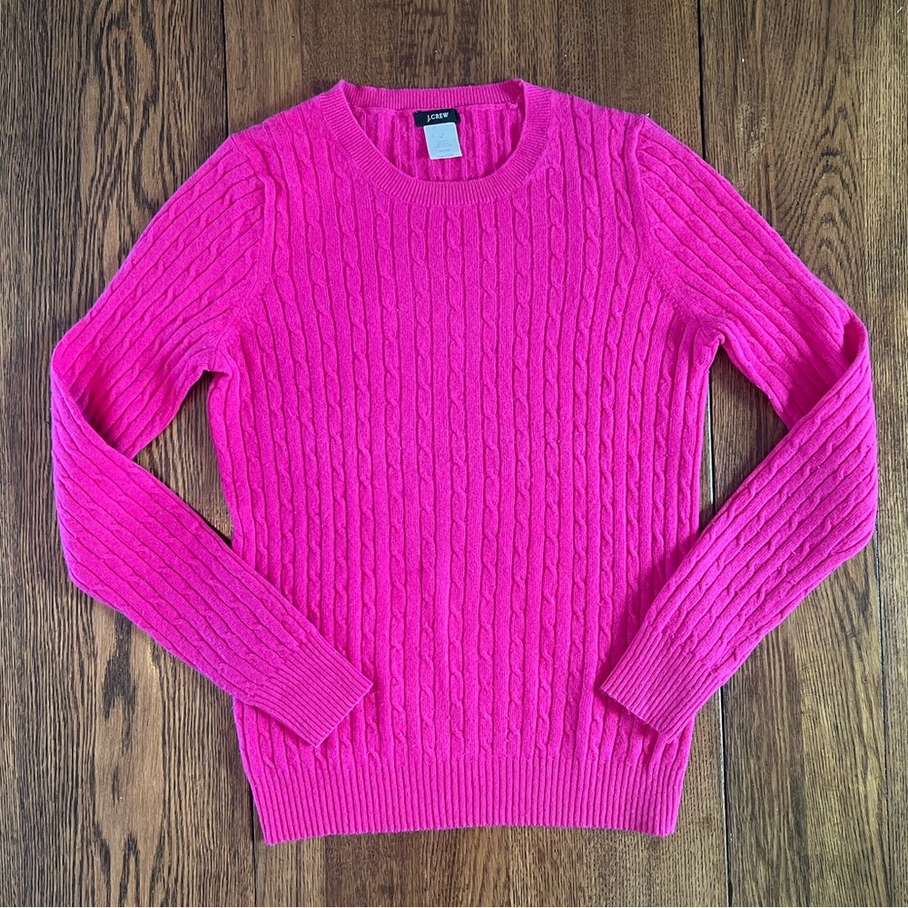 Vintage 2008 J.Crew Women’s Cashmere Blend Cableknit Sweater in Hot Pink size S